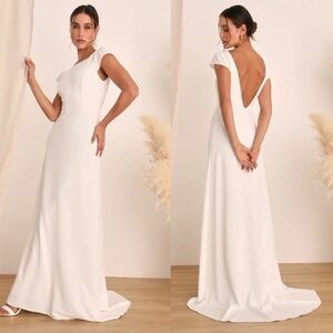 Lulus Radiance of Love White Cap Sleeve Backless A-Line Maxi Dress-NWT